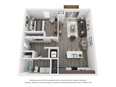 Floor plan for 1 bed, 1 bath, 730 sqft